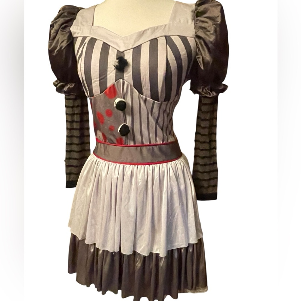 Creepy Clown Woman Dress Puff Sleeves Halloween Costume Cosplay Adult Size Large - Picture 5 of 15